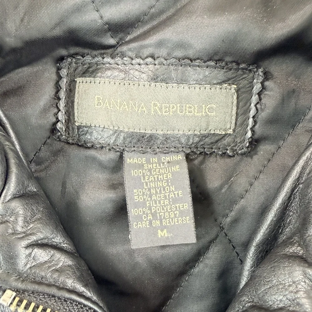 Vintage Banana Republic Quilt Lined Jacket in Black 100% Leather Men Medium Y2K